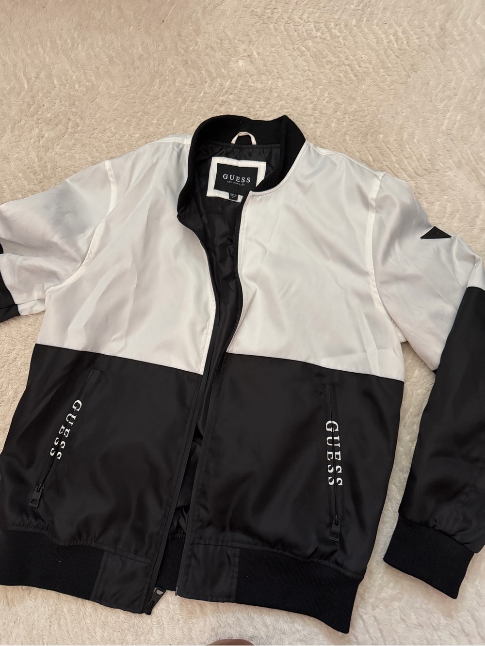 GUESS Black & White Colorblock Bomber Jacket